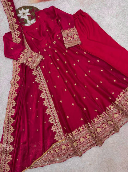 Premium Fandy Satin Silk Anarkali Suit Set – Heavy Coding Embroidery