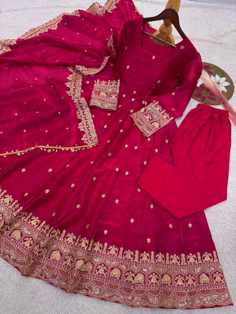 Premium Fandy Satin Silk Anarkali Suit Set – Heavy Coding Embroidery