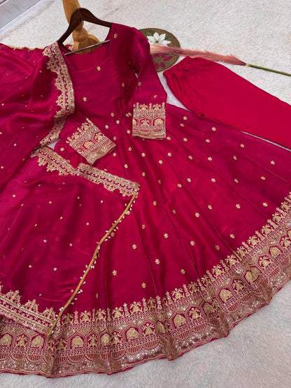 Premium Fandy Satin Silk Anarkali Suit Set – Heavy Coding Embroidery