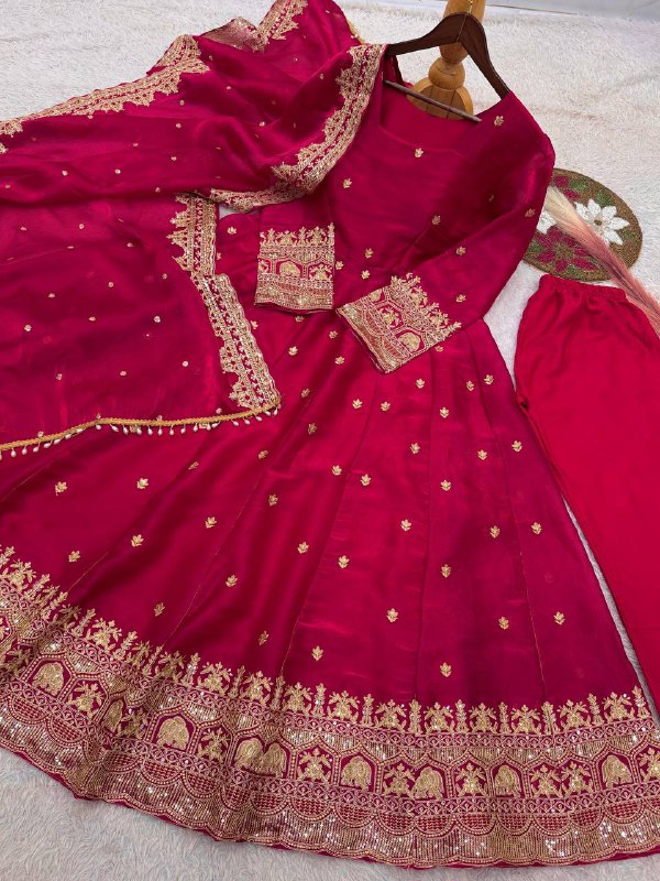 Premium Fandy Satin Silk Anarkali Suit Set – Heavy Coding Embroidery