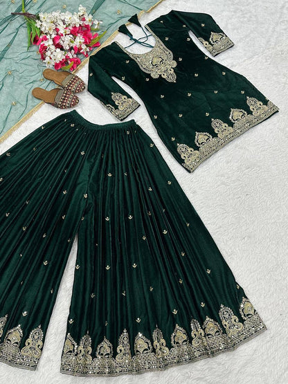 Premium Velvet Top, Sharara Plazzo & Butterfly Net Dupatta