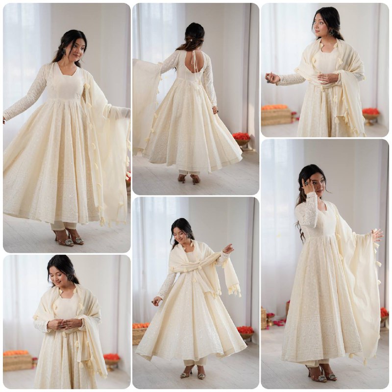Premium Kora Cotton Anarkali Suit Set – Schiffli Embroidery Work with Dupatta