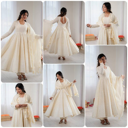 Premium Kora Cotton Anarkali Suit Set – Schiffli Embroidery Work with Dupatta