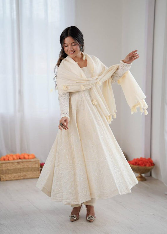 Premium Kora Cotton Anarkali Suit Set – Schiffli Embroidery Work with Dupatta