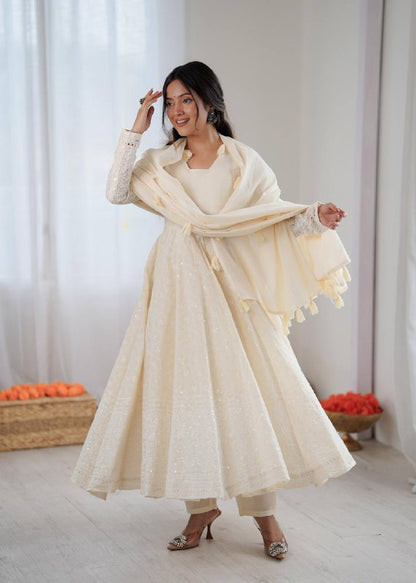 Premium Kora Cotton Anarkali Suit Set – Schiffli Embroidery Work with Dupatta