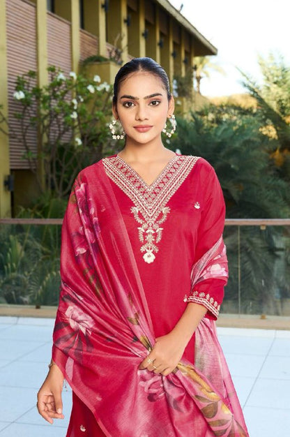 Premium Roman Silk Kurti, Pant & Chanderi Silk Dupatta – Sequins Embroidery