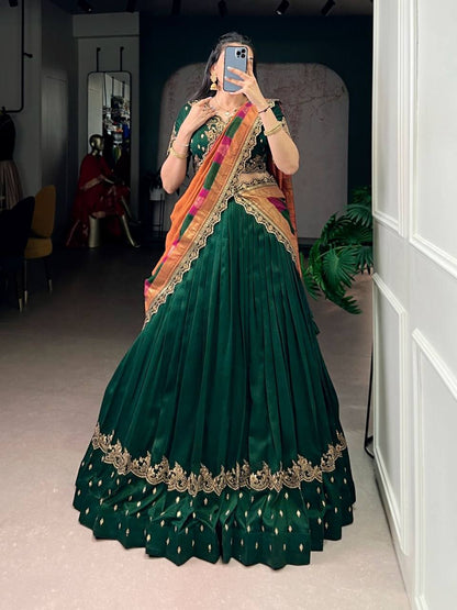 Premium Vichitra Silk Lehenga, Blouse & Dupatta – Sequins & Thread Embroidery