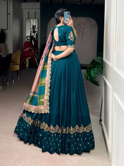 Premium Vichitra Silk Lehenga, Blouse & Dupatta – Sequins & Thread Embroidery