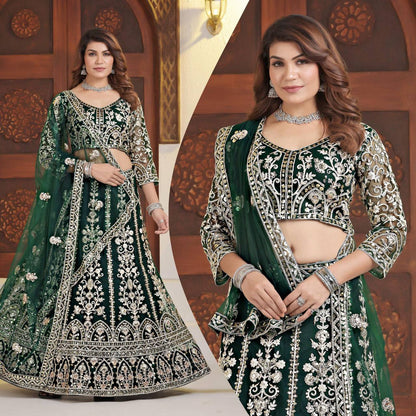 Premium Butterfly Net Lehenga, Blouse & Dupatta – Sequins & Cording Embroidery