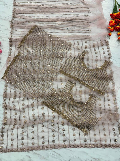 Premium Butterfly Net Saree with Sequins Embroidery