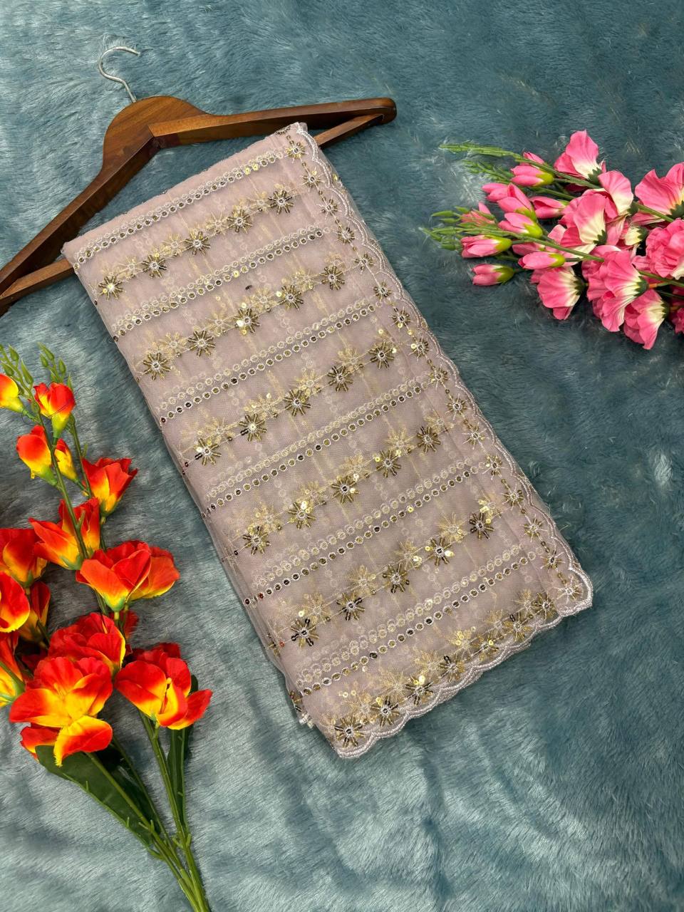 Premium Butterfly Net Saree with Sequins Embroidery