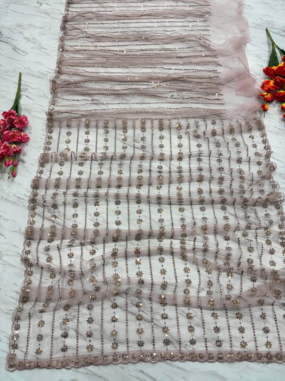 Premium Butterfly Net Saree with Sequins Embroidery
