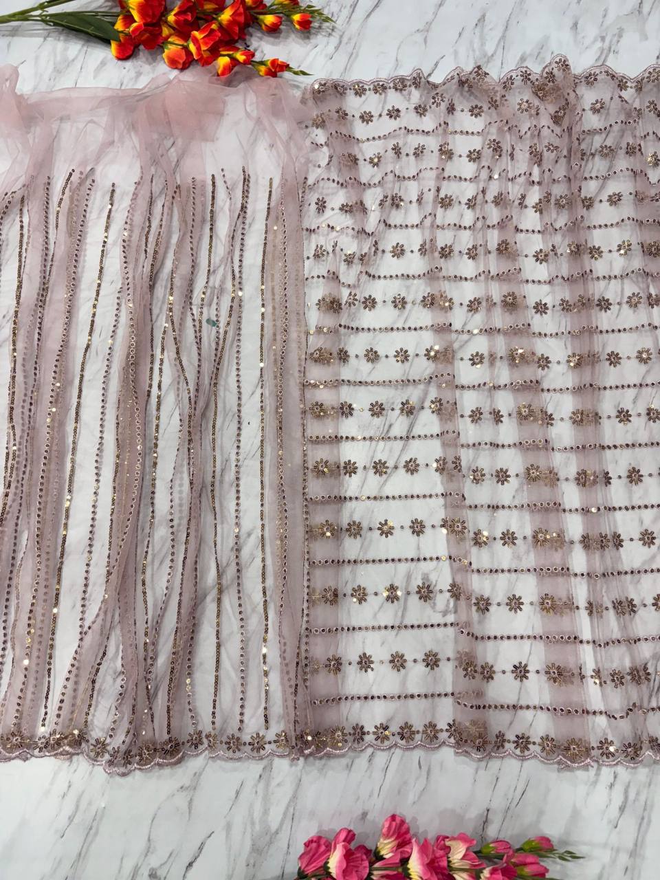 Premium Butterfly Net Saree with Sequins Embroidery