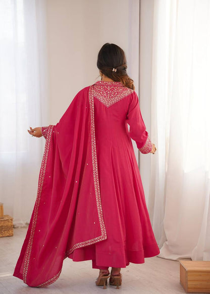 Premium Roman Shimmer Silk Anarkali, Pant & Dupatta