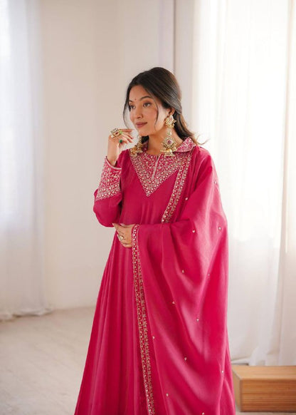 Premium Roman Shimmer Silk Anarkali Suit Set