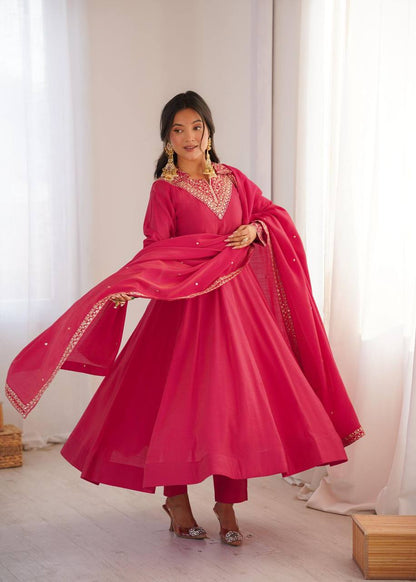 Premium Roman Shimmer Silk Anarkali, Pant & Dupatta