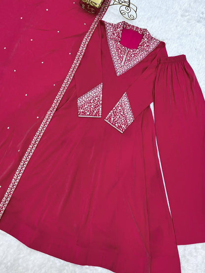 Premium Roman Shimmer Silk Anarkali, Pant & Dupatta