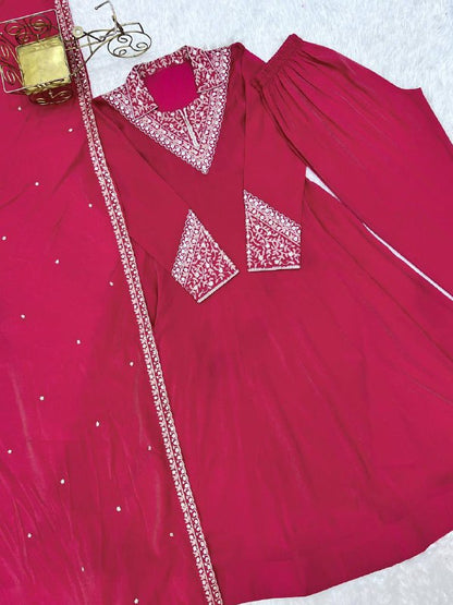 Premium Roman Shimmer Silk Anarkali Suit Set