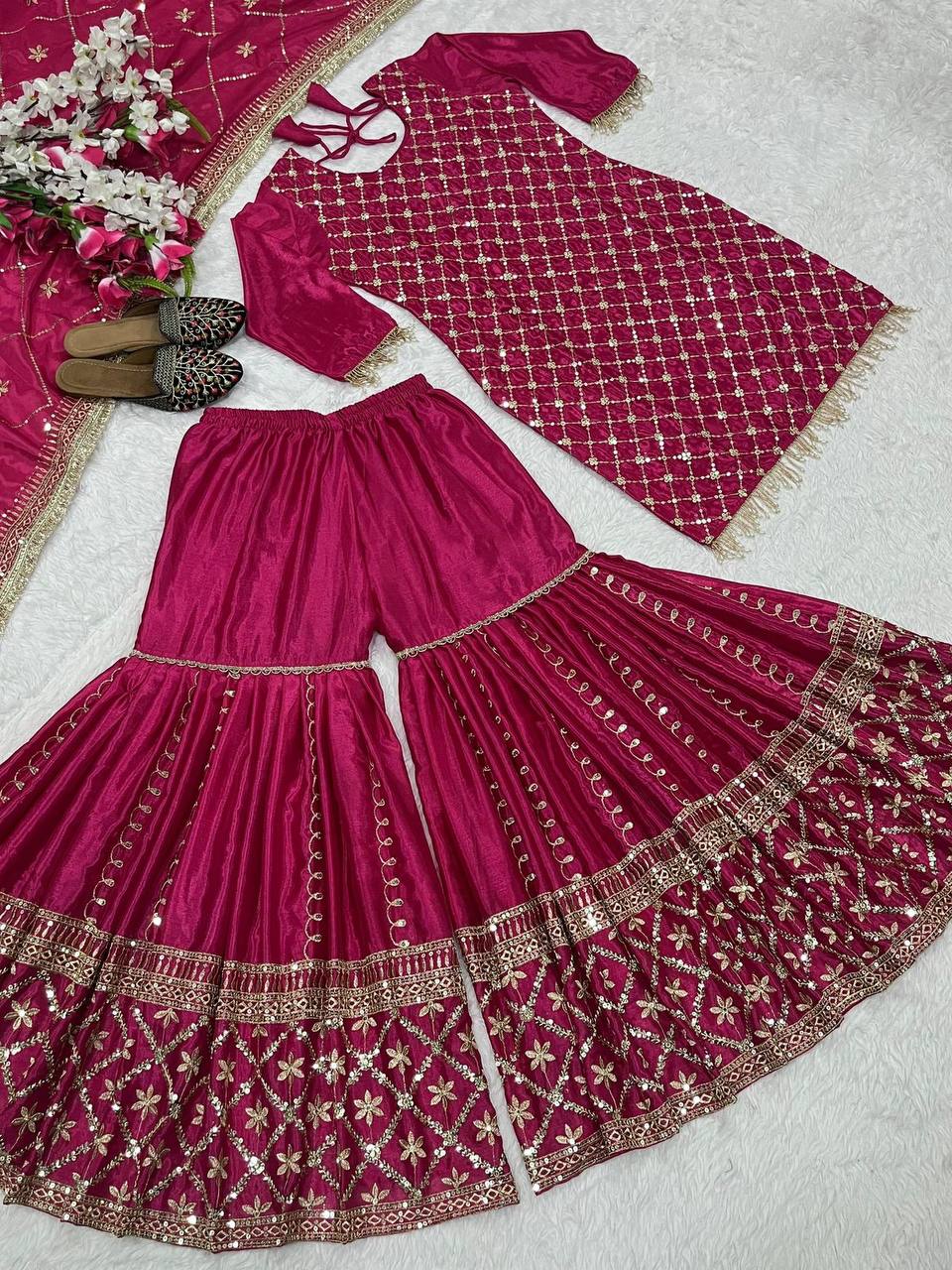 Premium Chinon Silk Party Wear Set – Sequins Embroidery