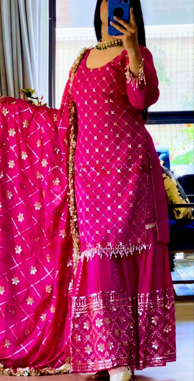 Premium Chinon Silk Party Wear Set – Sequins Embroidery