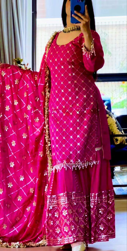 Premium Chinon Silk Party Wear Set – Sequins Embroidery