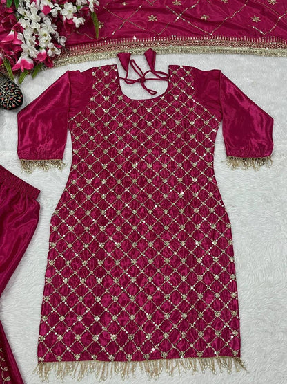 Premium Chinon Silk Party Wear Set – Sequins Embroidery