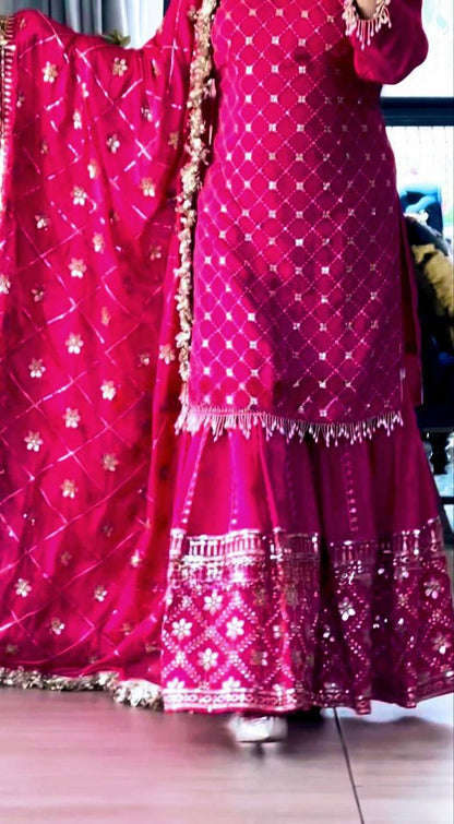 Premium Chinon Silk Party Wear Set – Sequins Embroidery