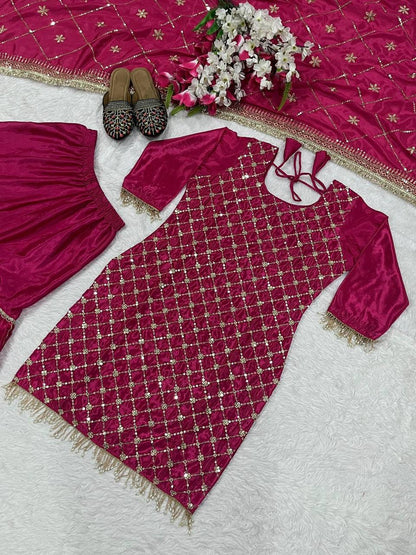Premium Chinon Silk Party Wear Set – Sequins Embroidery