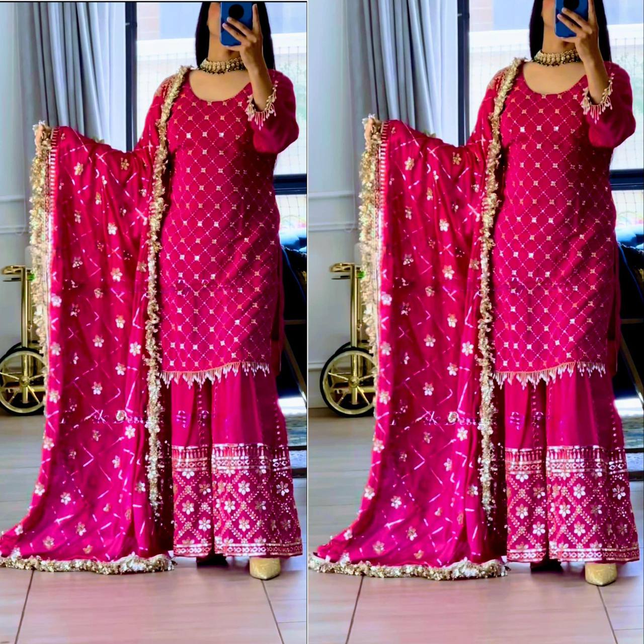 Premium Chinon Silk Party Wear Set – Sequins Embroidery