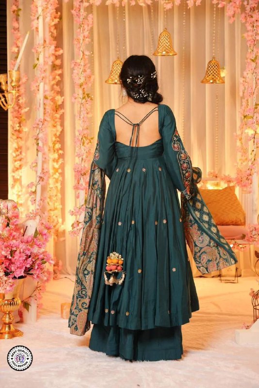 Premium PV‑Chanderi Top & Sharara with Silk‑Crepe Dupatta – Embroidery