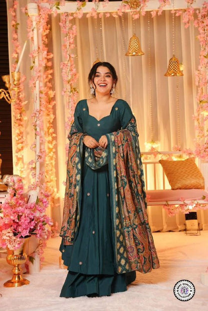 Premium PV‑Chanderi Top & Sharara with Silk‑Crepe Dupatta – Embroidery