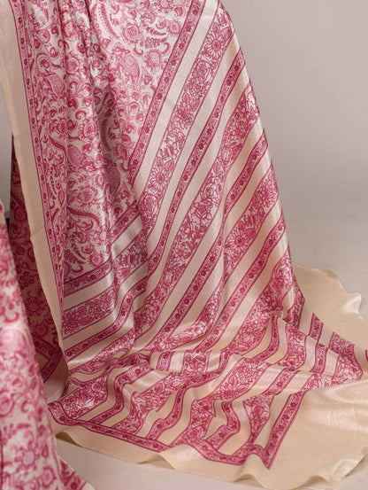 Timeless Tussar Silk Saree with Printed Blouse – Elegant Designer Drape