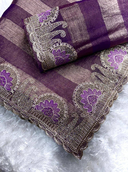 Premium Fandy Chiffon Saree with Zari & Swarovski Embroidery