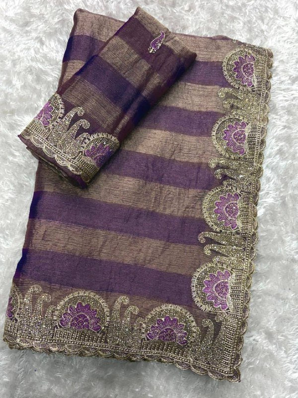 Premium Fandy Chiffon Saree with Zari & Swarovski Embroidery