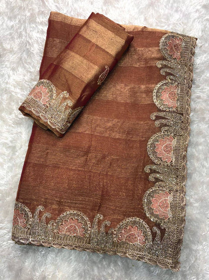 Premium Fandy Chiffon Saree with Zari & Swarovski Embroidery