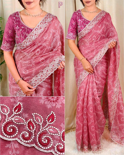 Premium Cotton Satin Saree with Bandhej Print & Mono Banglori Blouse