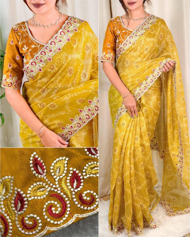 Premium Cotton Satin Saree with Bandhej Print & Mono Banglori Blouse