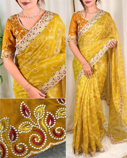 Premium Cotton Satin Saree with Bandhej Print & Mono Banglori Blouse