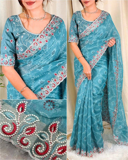 Premium Cotton Satin Saree with Bandhej Print & Mono Banglori Blouse