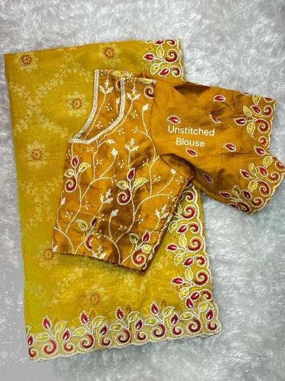 Premium Cotton Satin Saree with Bandhej Print & Mono Banglori Blouse