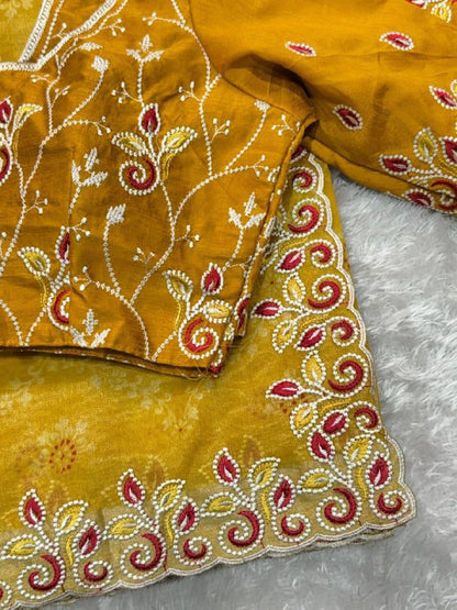 Premium Cotton Satin Saree with Bandhej Print & Mono Banglori Blouse