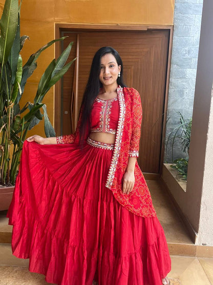 Premium Chinon Bandhej Lehenga Choli with Shrug