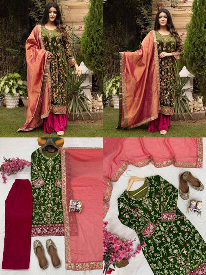 Premium Velvet Kurti, Plazzo & Fendi Silk Dupatta