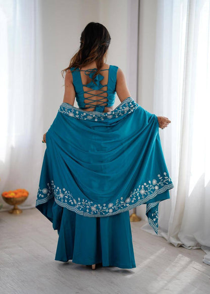 Premium French Crepe Western Dhoti, Shrug & Choli