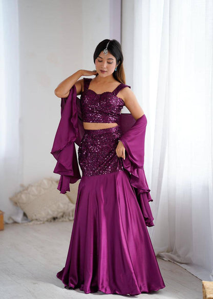 Premium Natural Crepe Blouse, Fishcut Skirt & Dupatta