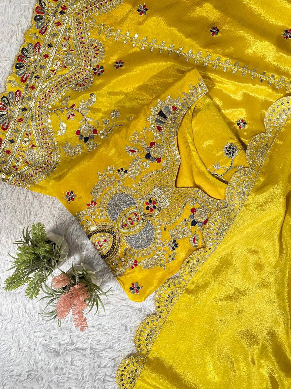 Premium Chinon Silk Top, Plazzo & Dupatta