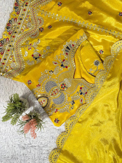 Premium Chinon Silk Top, Plazzo & Dupatta