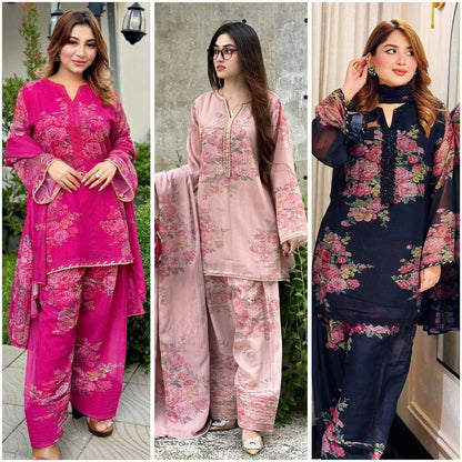Premium Faux Georgette Top, Farshi Pant & Dupatta
