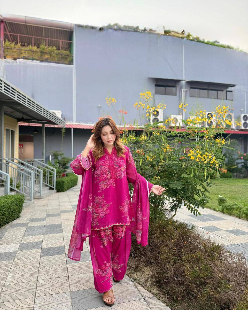 Premium Faux Georgette Top, Farshi Pant & Dupatta