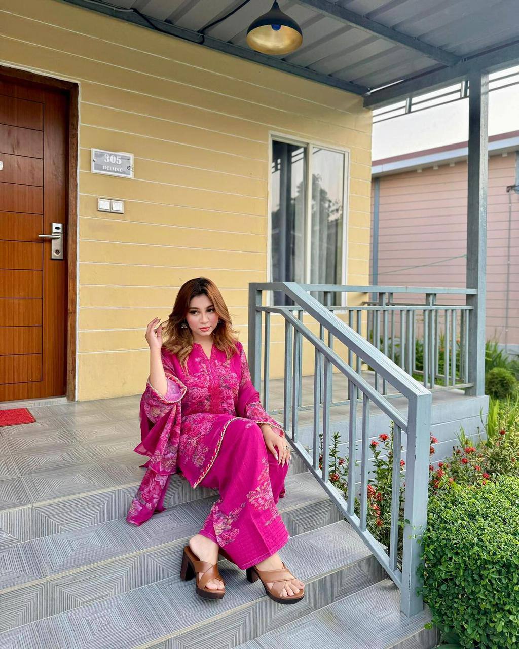 Premium Faux Georgette Top, Farshi Pant & Dupatta